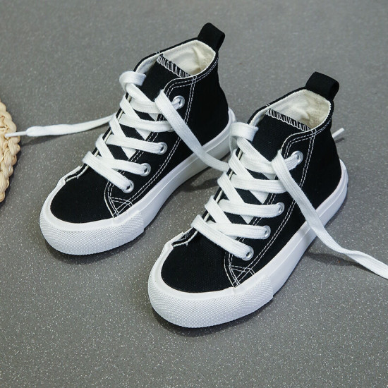 Fashionable Casual Lace-Up High-Top Canvas Shoes For Kids  Accessories   