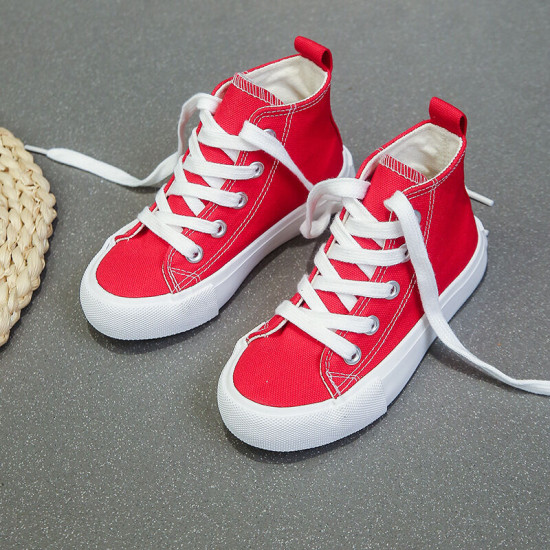 Fashionable Casual Lace-Up High-Top Canvas Shoes For Kids  Accessories   