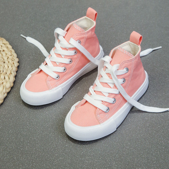 Fashionable Casual Lace-Up High-Top Canvas Shoes For Kids  Accessories   