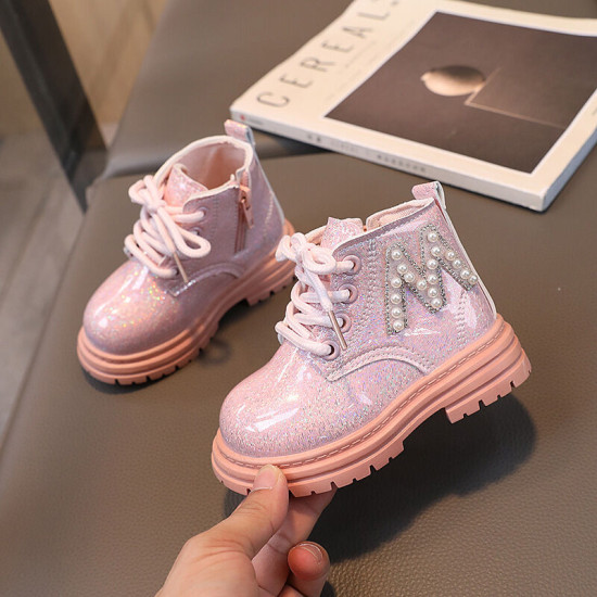 Children's Martin Boots Leather Pearl Short Boots  Kids Shoes   