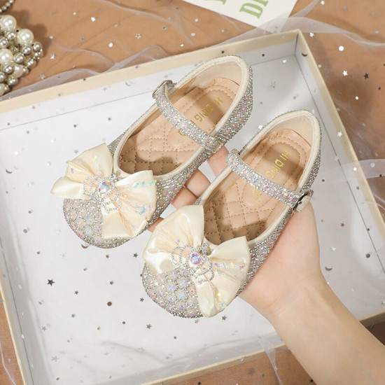 Kids Girls Bow Crown Crystal Princess Shoes  Girls Fashion Clothes   