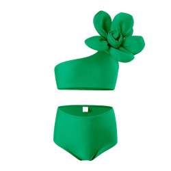 2-12Y Kids Girls Solid Color Three-Dimensional Flower Split Swimsuit  Clothing Kidswear   