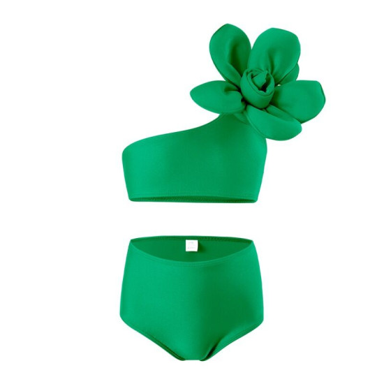 2-12Y Kids Girls Solid Color Three-Dimensional Flower Split Swimsuit  Clothing Kidswear   