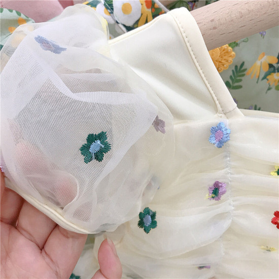 18M-7Y Toddler Girls Embroidery Flowers Mesh One-Piece Swimsuit  Girls Clothes   