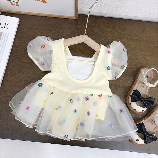 18M-7Y Toddler Girls Embroidery Flowers Mesh One-Piece Swimsuit  Girls Clothes   