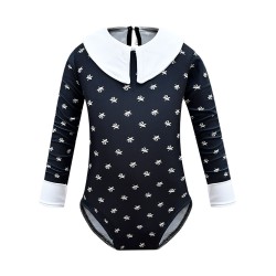 3-9Y Toddler Girl Cartoon Print Lapel Long-Sleeved One-Piece Swimsuit  Clothing Kidswear   