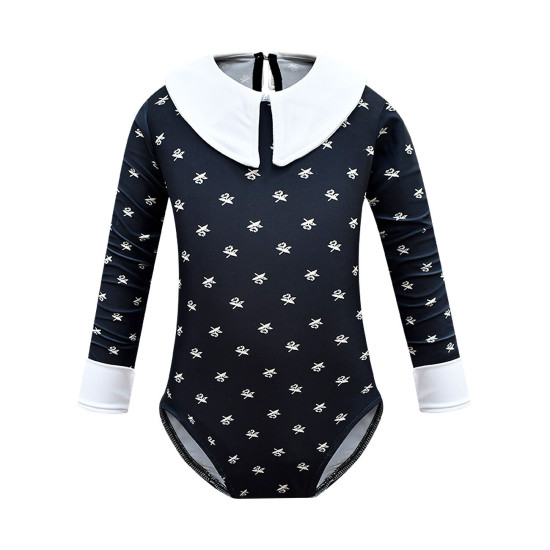 3-9Y Toddler Girl Cartoon Print Lapel Long-Sleeved One-Piece Swimsuit  Clothing Kidswear   