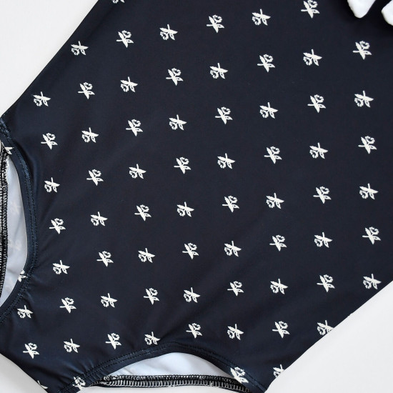 3-9Y Toddler Girl Cartoon Print Lapel Long-Sleeved One-Piece Swimsuit  Clothing Kidswear   