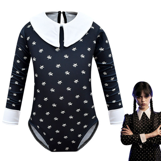 3-9Y Toddler Girl Cartoon Print Lapel Long-Sleeved One-Piece Swimsuit  Clothing Kidswear   