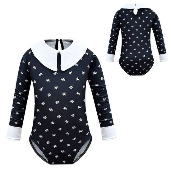 3-9Y Toddler Girl Cartoon Print Lapel Long-Sleeved One-Piece Swimsuit  Clothing Kidswear   