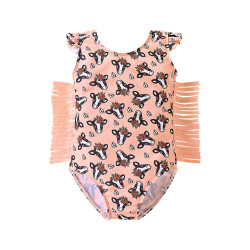 9M-5Y Toddler Girls Bull Head Letter Print Tassel One-Piece Swimsuit  Girls Clothes   