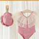 18M-7Y Toddler Girl Sleeveless Patchwork Mesh Ruffle Collar One Piece Swimsuit And Cap  Girls Fashion Clothes   