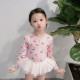 18M-7Y Toddler Girl Unicorn Cat Print Long-Sleeved Mesh Skirt Hem One-Piece Swimsuit Fashion Girl    
