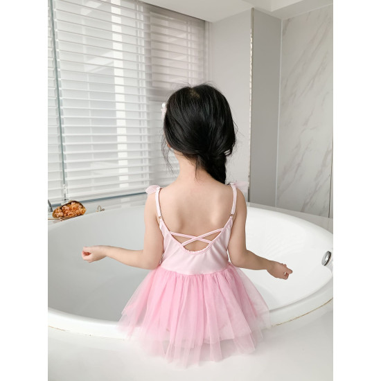 18M-8Y Kids Girls Patchwork Fluorescent Mesh Ruffle Suspender One Piece Swimsuit  Clothing For Kids   