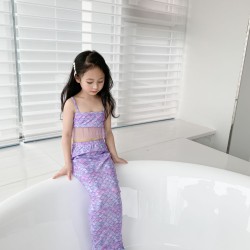 18M-12Y Kids Girls Swimwear & Beachwear Sets Fish Scale Print Camisole Top And Fishtail Wrapped Leggings & Trunks  Kid Clothing   