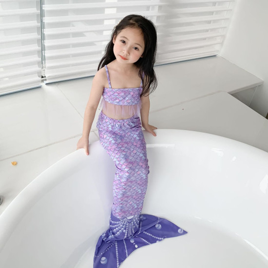 18M-12Y Kids Girls Swimwear & Beachwear Sets Fish Scale Print Camisole Top And Fishtail Wrapped Leggings & Trunks  Kid Clothing   