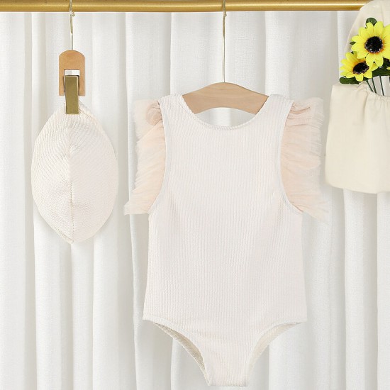 18M-8Y Kids Girls Solid Color Ribbed Ruffle Sleeveless One Piece Swimsuit  Clothing Kidswear   