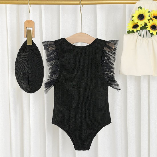 18M-8Y Kids Girls Solid Color Ribbed Ruffle Sleeveless One Piece Swimsuit  Clothing Kidswear   