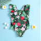 9M-4Y Flower Texture Print Flying Sleeveless Round Neck Swimwear  Kids Boutique Clothing  