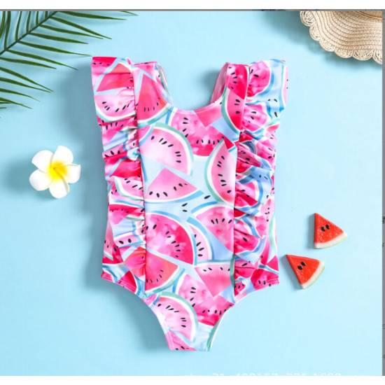 9M-4Y Flower Texture Print Flying Sleeveless Round Neck Swimwear  Kids Boutique Clothing  