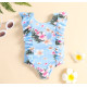 9M-4Y Flower Texture Print Flying Sleeveless Round Neck Swimwear  Kids Boutique Clothing  
