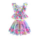 3-10Y Kids Girls Swimwear & Beachwear Sets Floral Print Ruffled Crew Neck Sleeveless Top And Bow Pleated Skirt With Panties  Kid Clothing Vendors   
