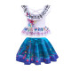3-10Y Kids Girls Swimwear & Beachwear Sets Floral Print Ruffled Crew Neck Sleeveless Top And Bow Pleated Skirt With Panties  Kid Clothing Vendors   