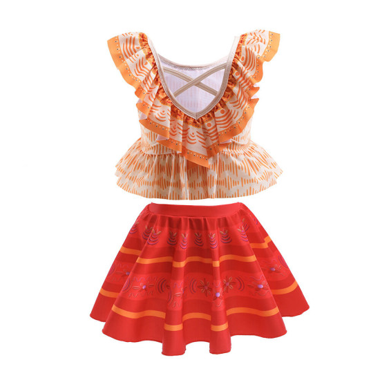 3-10Y Kids Girls Swimwear & Beachwear Sets Floral Print Ruffled Crew Neck Sleeveless Top And Bow Pleated Skirt With Panties  Kid Clothing Vendors   