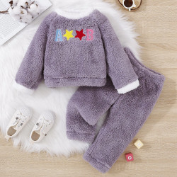 12M-5Y Unisex Star Letter Embroidery Plush Sets  Toddler Boutique Clothing   