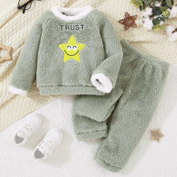 12M-5Y Unisex Star Letter Embroidery Plush Sets  Toddler Boutique Clothing   