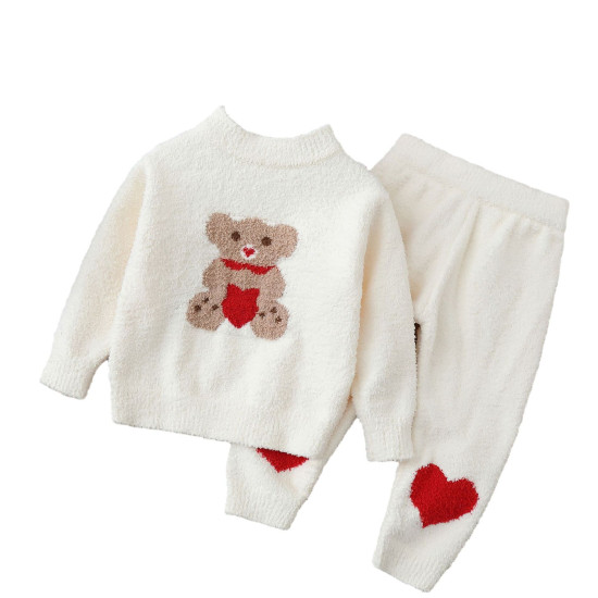 18M-6Y Unisex Pajamas Sets Coral Velvet Sweater And Pants  Toddler Clothes   