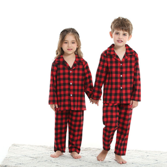 9M-9Y Kids Lapel Single Breasted Plaid Long Sleeve Pajama Set  Toddler Boutique Clothing  