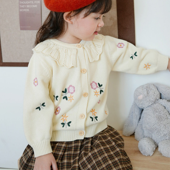 12M-6Y Toddler Girls Embroidered Floral Knitted Cardigan Sweater  Girls Clothes   