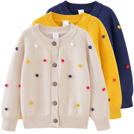 18M-7Y Toddler Girls Knitted Round Neck Hand Crochet Colorful Ball Sweater Cardigan  Girls Clothes   