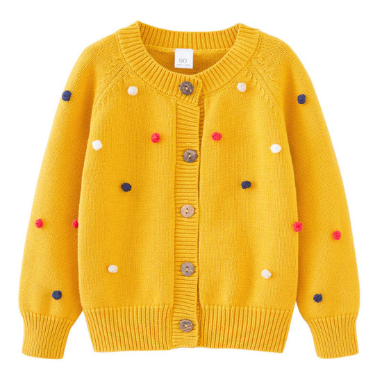 18M-7Y Toddler Girls Knitted Round Neck Hand Crochet Colorful Ball Sweater Cardigan  Girls Clothes   