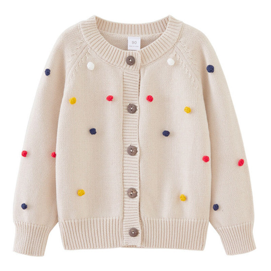 18M-7Y Toddler Girls Knitted Round Neck Hand Crochet Colorful Ball Sweater Cardigan  Girls Clothes   