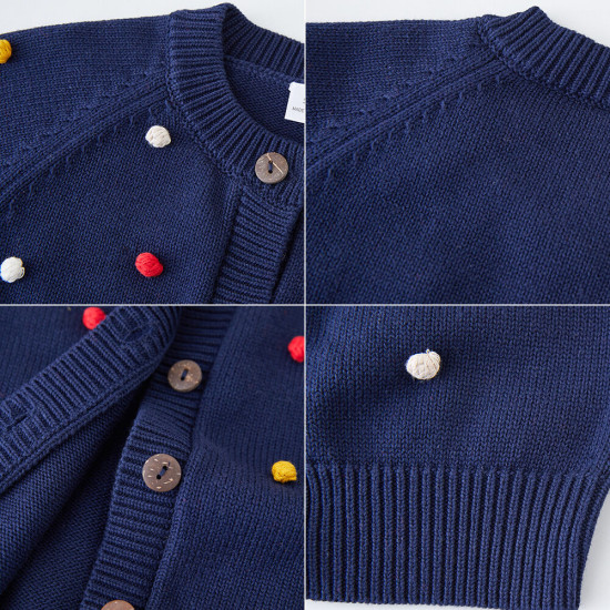 18M-7Y Toddler Girls Knitted Round Neck Hand Crochet Colorful Ball Sweater Cardigan  Girls Clothes   