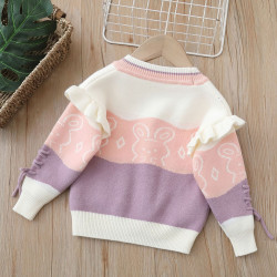 18M-6Y Toddler Girls Knitted V-Neck Colorblock Cardigan Sweater  Girls Fashion Clothes   