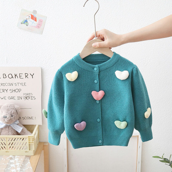 9M-4Y Toddler Girls Knitted Three-Dimensional Love Cardigan Crew Neck Sweater  Girls Clothes   