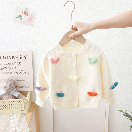 9M-4Y Toddler Girls Knitted Three-Dimensional Love Cardigan Crew Neck Sweater  Girls Clothes   