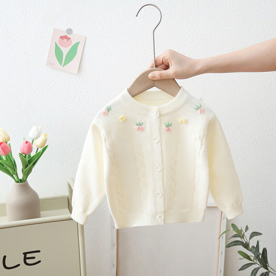 9M-4Y Toddler Girls Sweater Cardigan Carrot Round Neck Top  Girls Clothes   