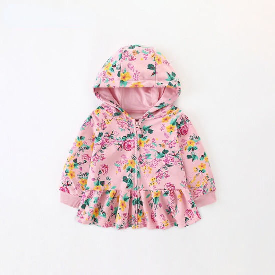 18M-7Y Toddler Girls Floral Zipper Hooded Sweatshirt  Girls Fashion Clothes   