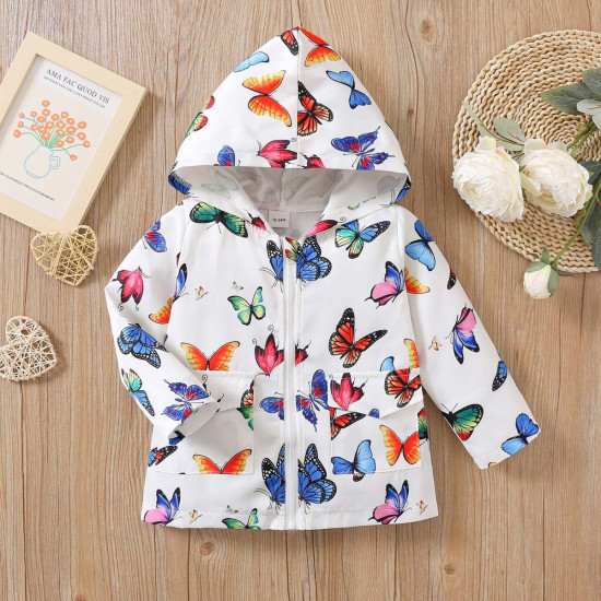 18M-6Y Toddler Girls All-Over Butterfly Hooded Zip-Up Windbreaker Jackets  Girls Clothes   
