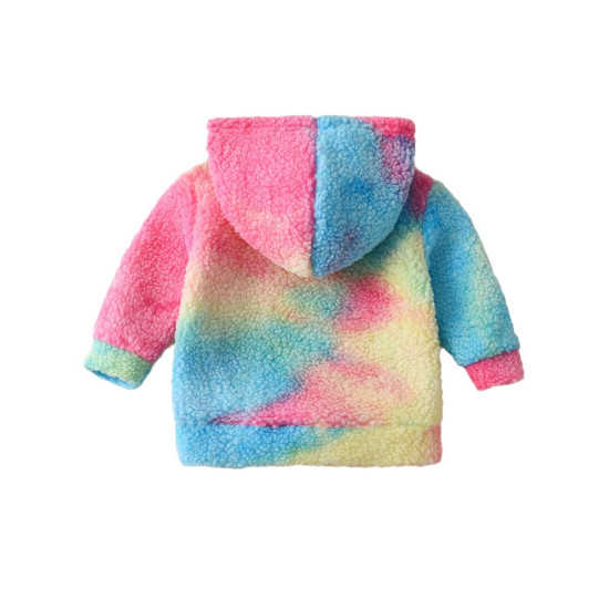 9M-5Y Toddler Boys And Girls Lamb Wool Tie-Dye Hooded Sweatshirt  Toddler Boutique Clothing   
