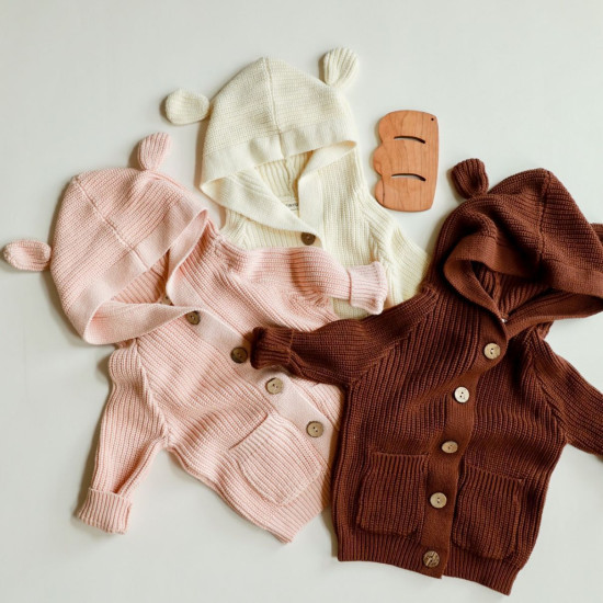 9M-5Y Toddler Girls And Boys Solid Knitted Hooded Sweater  Toddler Boutique Clothing   