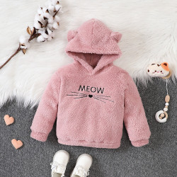 18M-6Y Toddler Girls Cartoon Kitten Embroidered Plush Hooded Jacket  Girls Clothes  