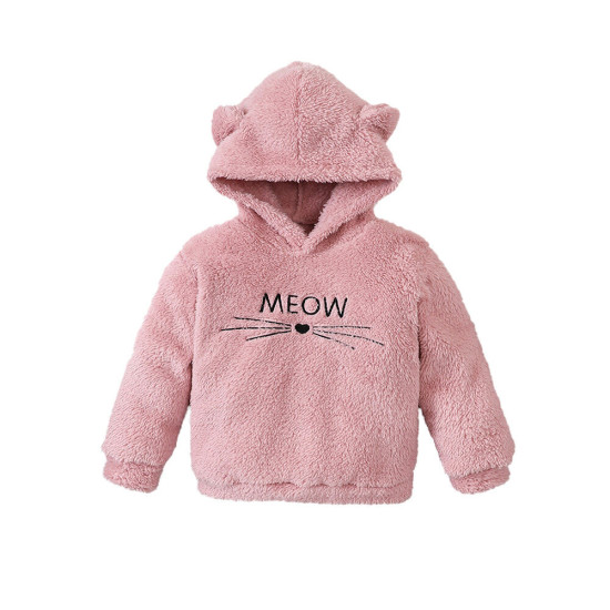 18M-6Y Toddler Girls Cartoon Kitten Embroidered Plush Hooded Jacket  Girls Clothes  