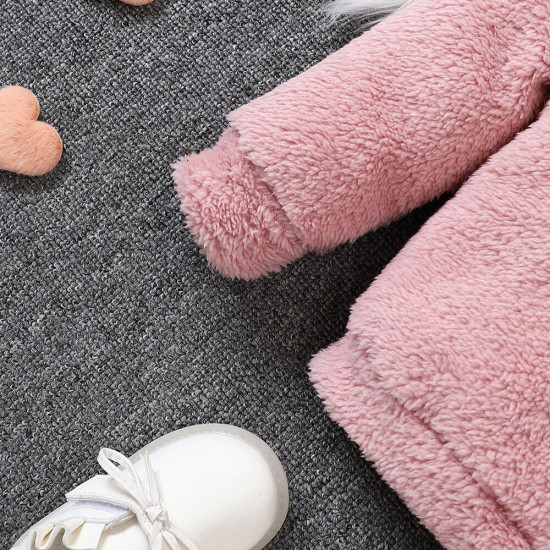 18M-6Y Toddler Girls Cartoon Kitten Embroidered Plush Hooded Jacket  Girls Clothes  