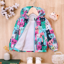18M-6Y Toddler Girls Hooded Cartoon Print Fleece Jacket  Girls Clothes   