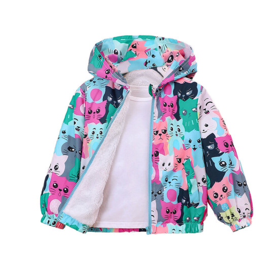 18M-6Y Toddler Girls Hooded Cartoon Print Fleece Jacket  Girls Clothes   